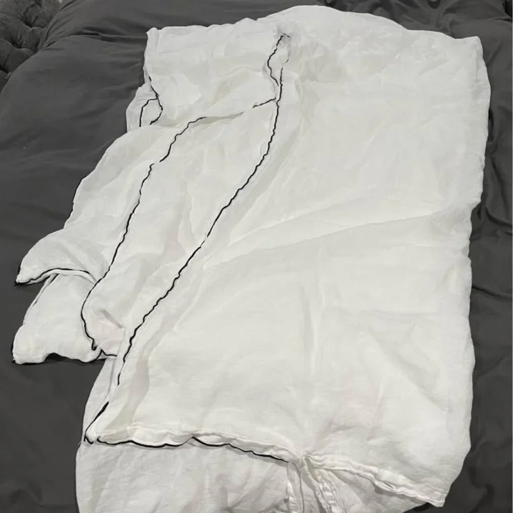 CRATE & BARREL Natural Hemp Merrow Stitch Crisp White King Duvet Cover